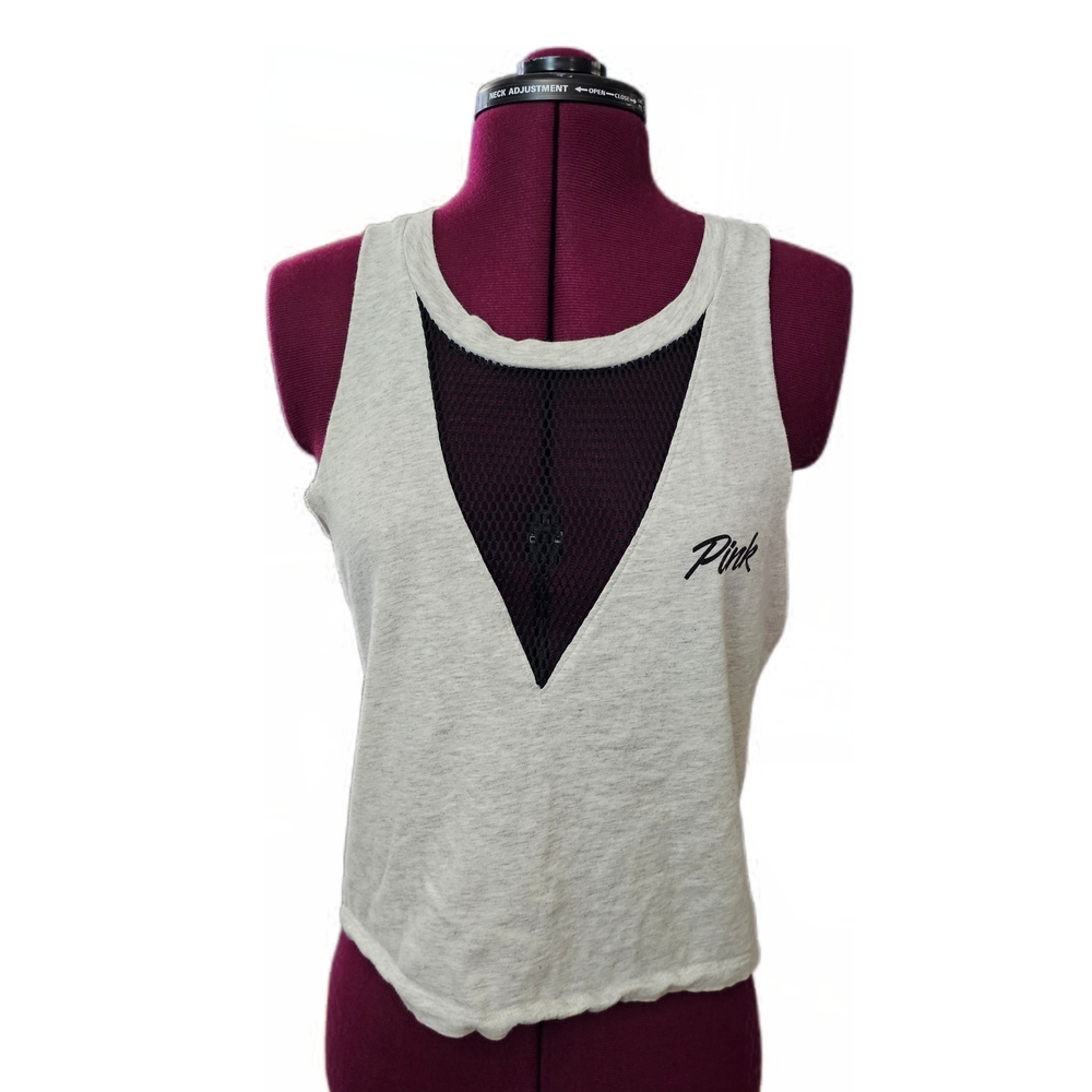 PINK Victoria's Secret Gray Mesh Detail Women's Tank Top